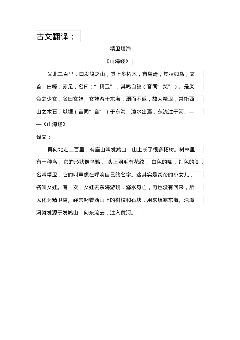 《精衛填?！贩g_精衛填海 翻譯_翻譯精衛填海文言文
