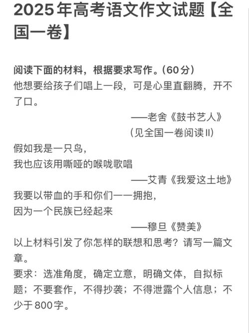2025年高考語文作文試題 全國一卷 艾青《我愛這土地》_2025高考作文押題范文